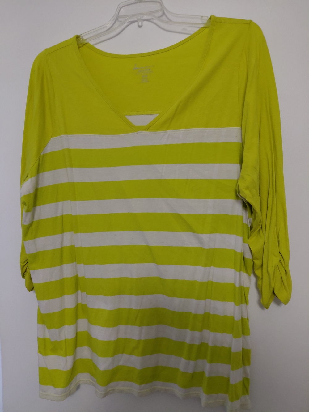 Lane Bryant Lime Green and White Striped V-Neck Top